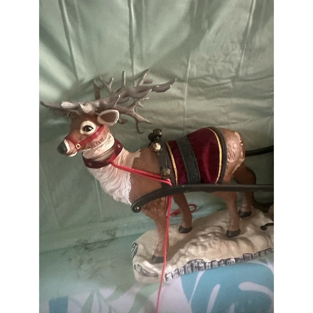 Santa Sleigh+Reindeer Vintage 1998 Christmas Holiday Creation Animatedmusic Work